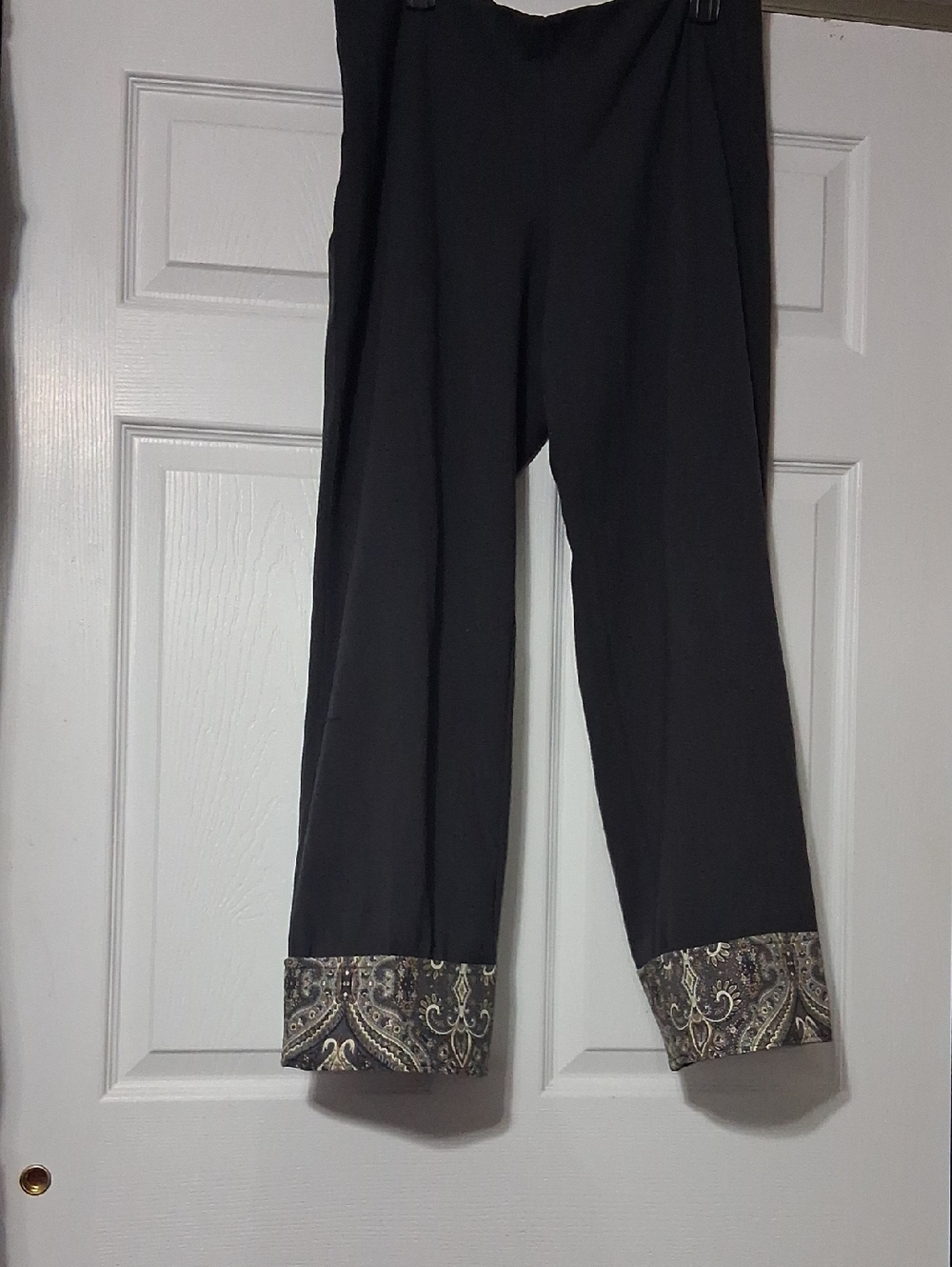 Eileen Fisher Black Straight Leg Pants with Paisley Cuffs